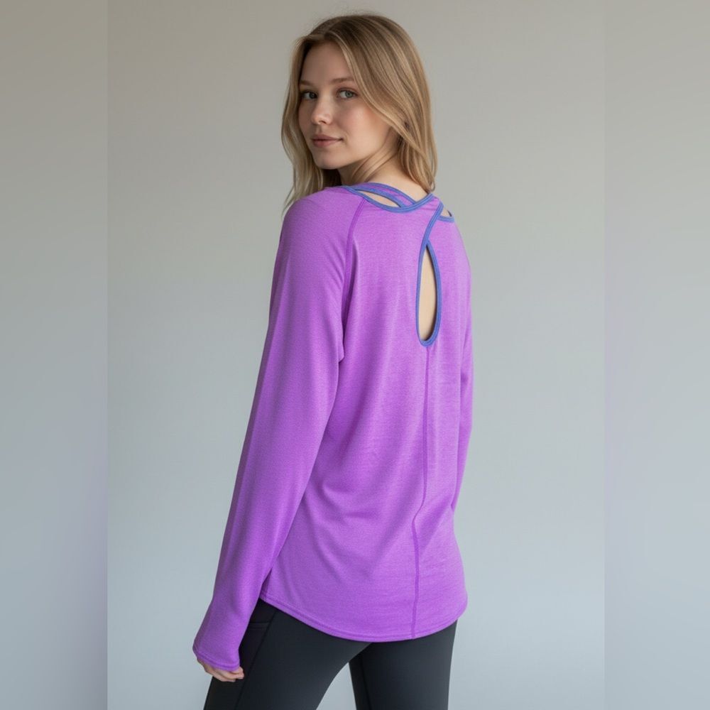 ADIDAS - Key Hole Back Cut Out- Long Sleeve Pink/Purple Active Top sz Small